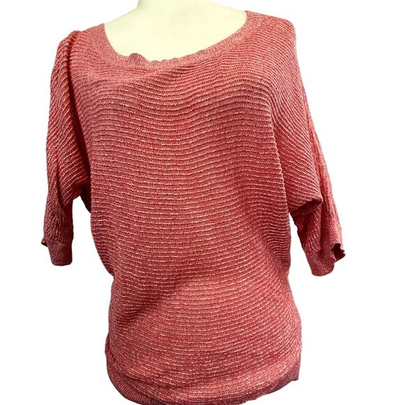 Express Small Open weave Sweater blouse top women crop sleeve peach pink - Picture 1 of 8